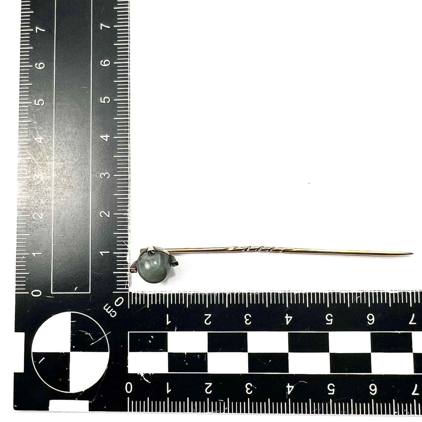 Victorian 9CT Gold Rose Cut Diamond Green Stone Stick Pin