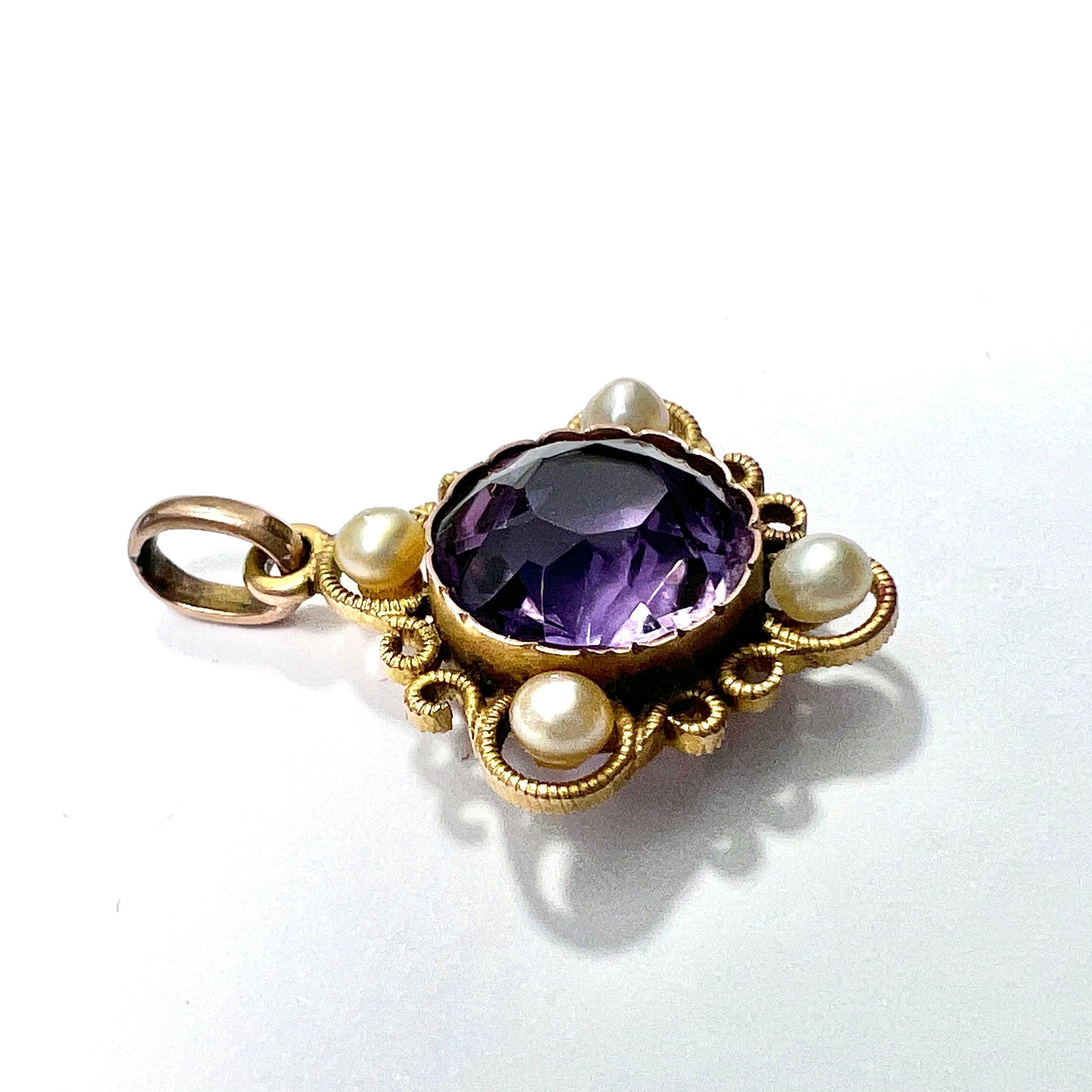 Antique Amethyst and Pearl 9CT Gold Pendant