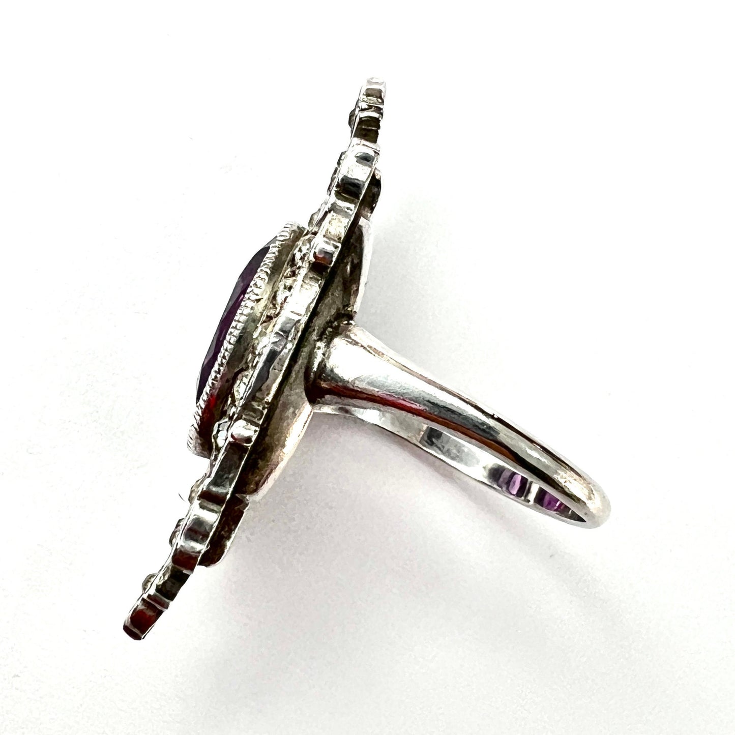 Victorian Silver Amethyst Paste Cocktail Ring