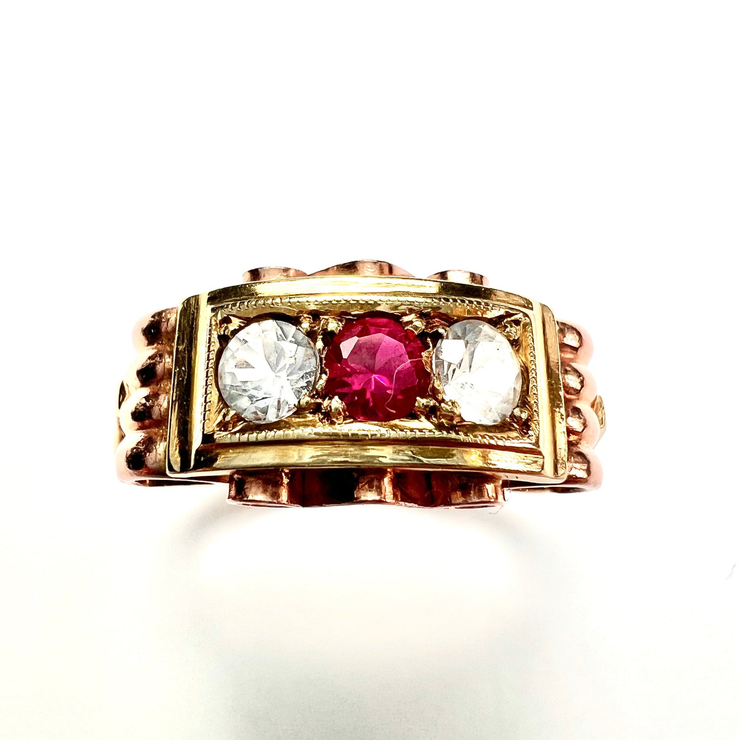 Vintage 14CT Rose and Yellow Gold Ruby Paste Ring