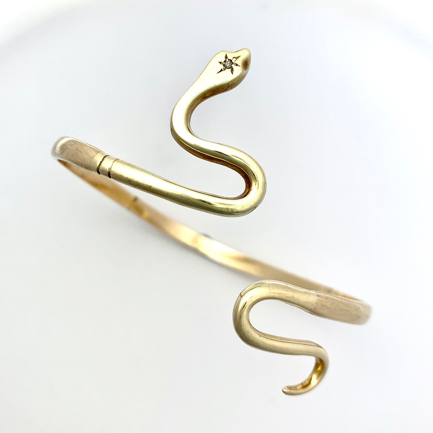 Vintage Diamond-set Solid Gold Snake Slave Bangle