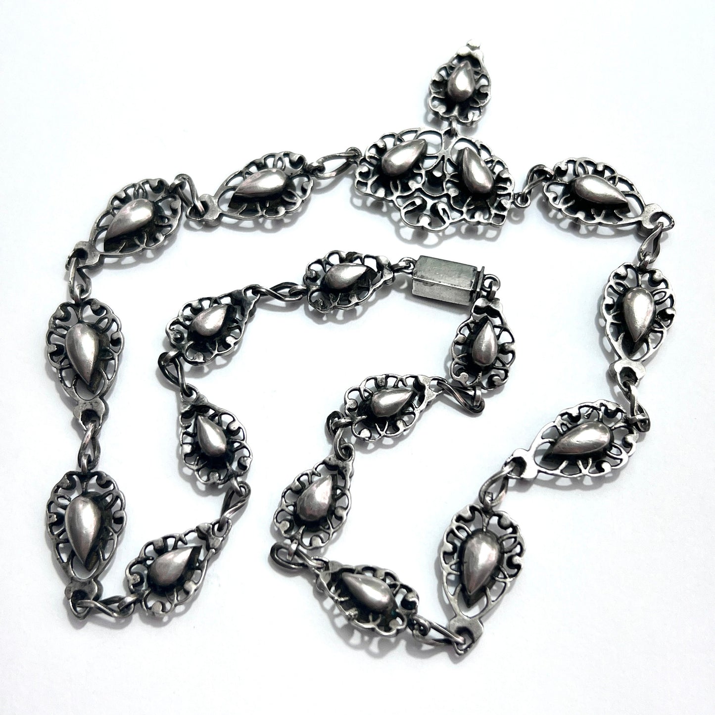 19th Century Foiled Aquamarine Paste Silver Necklace