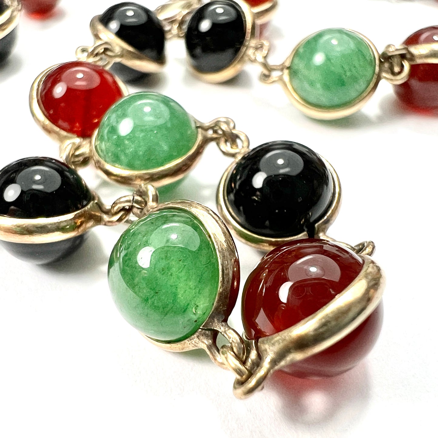 Vintage Hardstone Sphere Silver Gilt Necklace