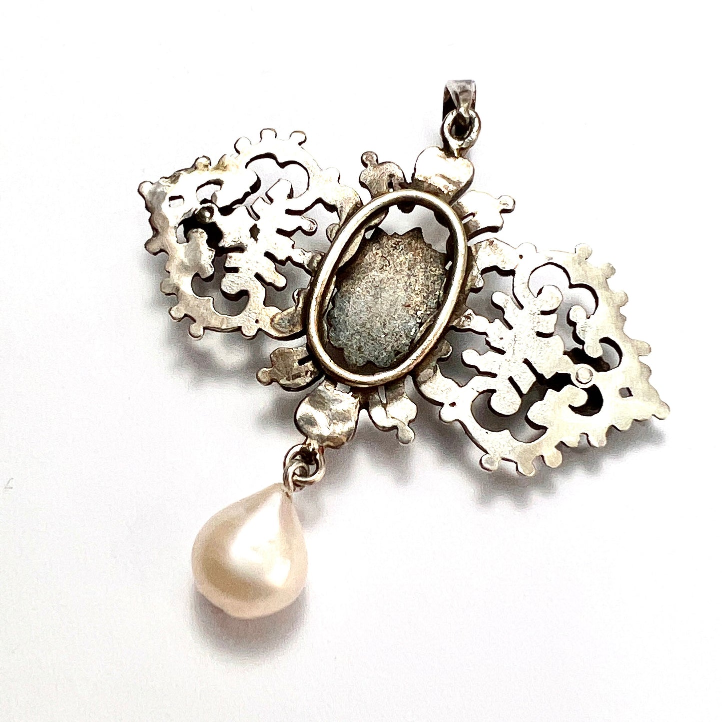 19th Century Silver Baroque Pearl Pendant