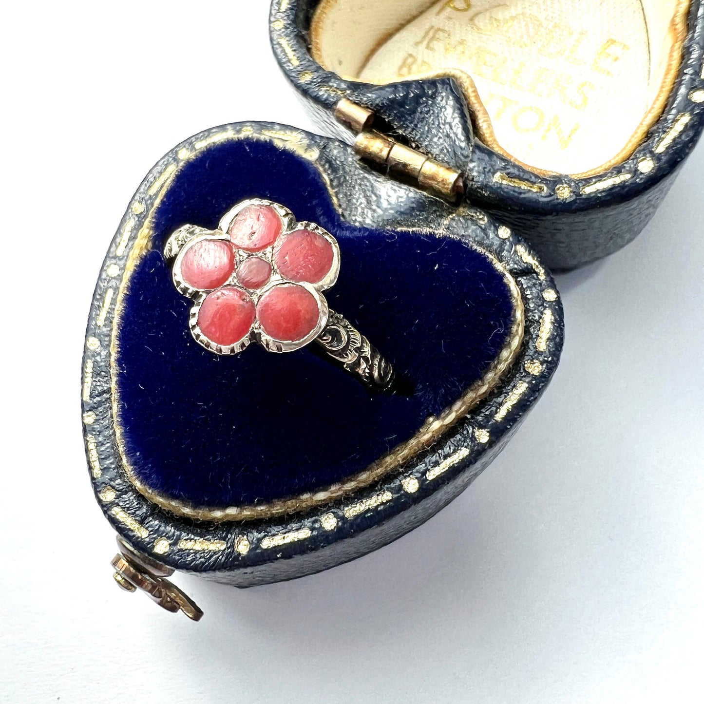 Georgian 12CT Gold Coral Flower Cluster Ring