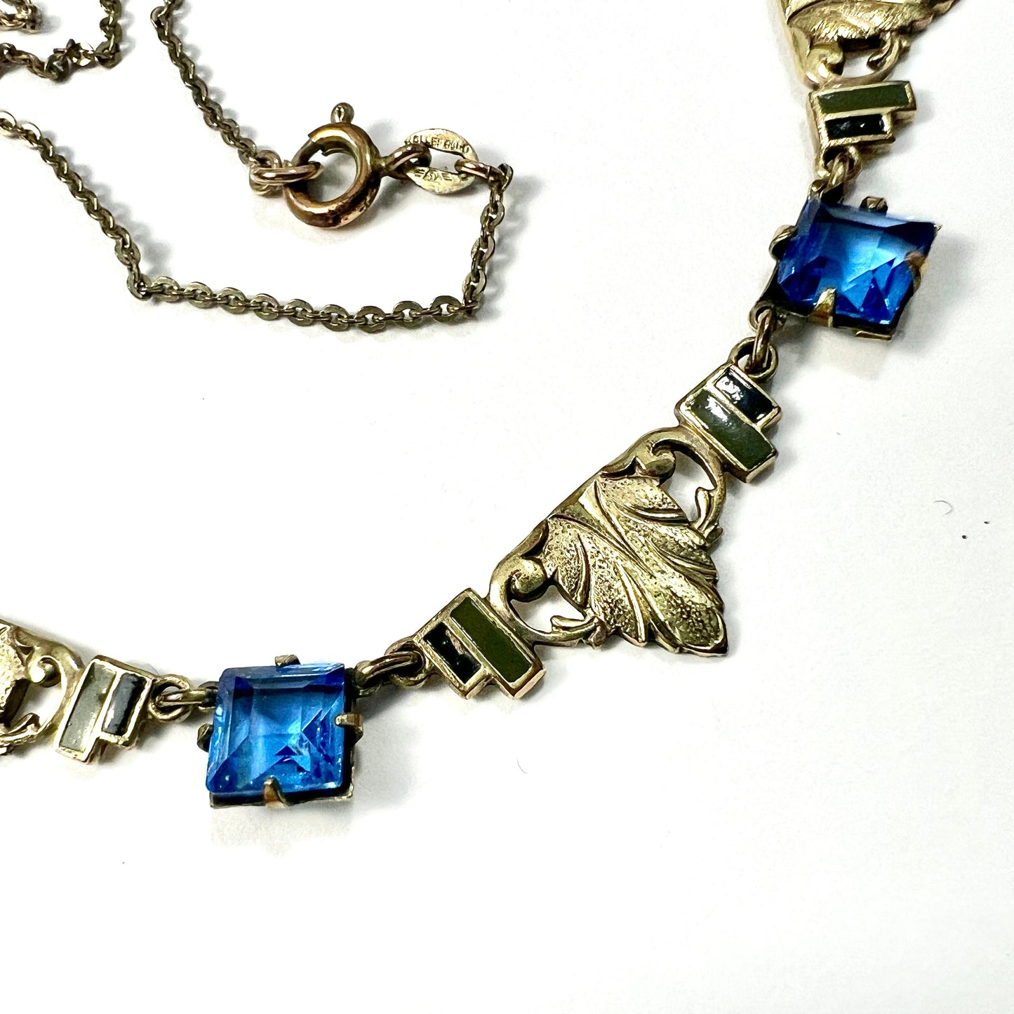 Vintage Art Deco Enamelled Rolled Gold Paste Necklace