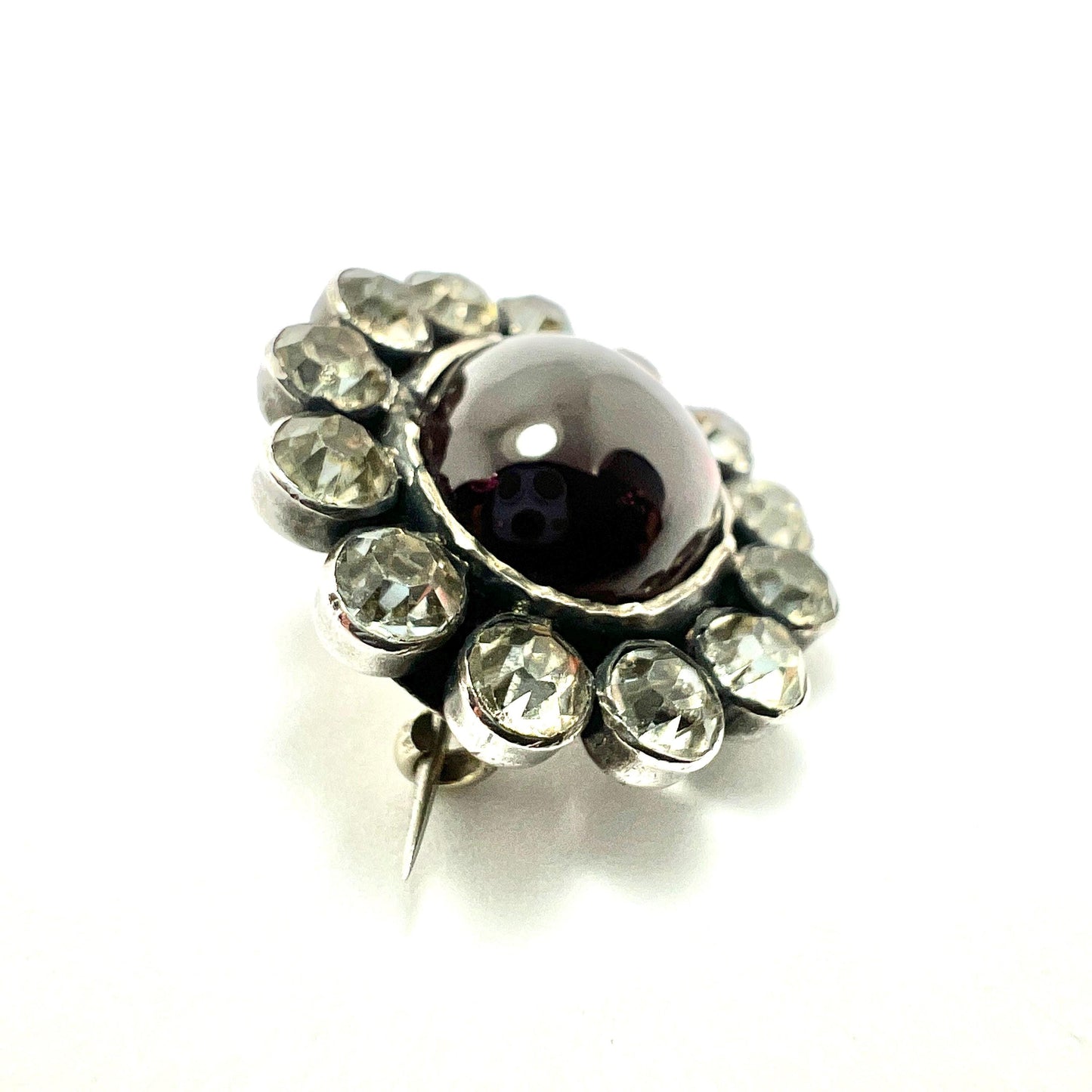 Georgian Silver Garnet Carbuncle Paste Cluster Brooch