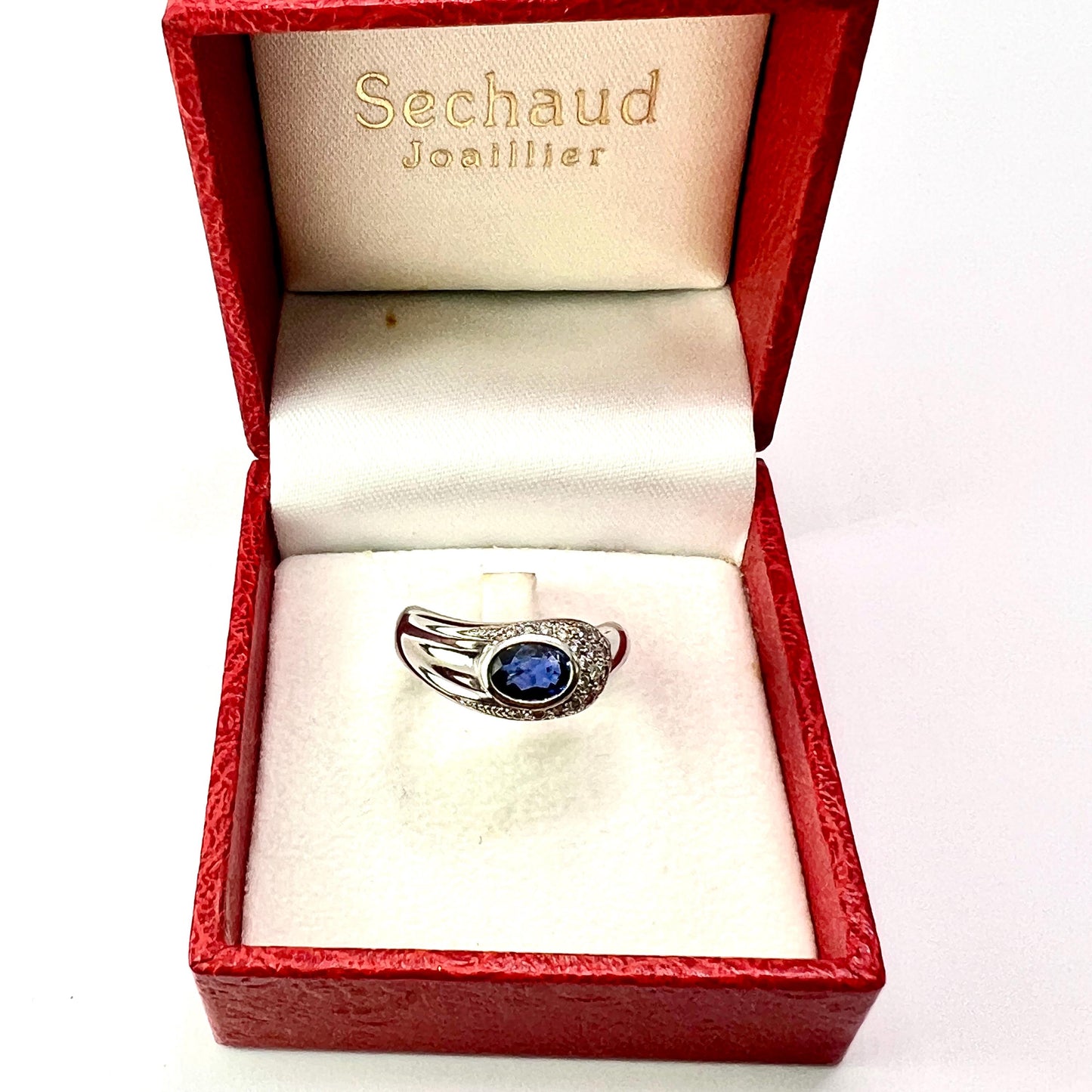 Vintage French 18CT White Gold Sapphire and Diamond Snake Ring