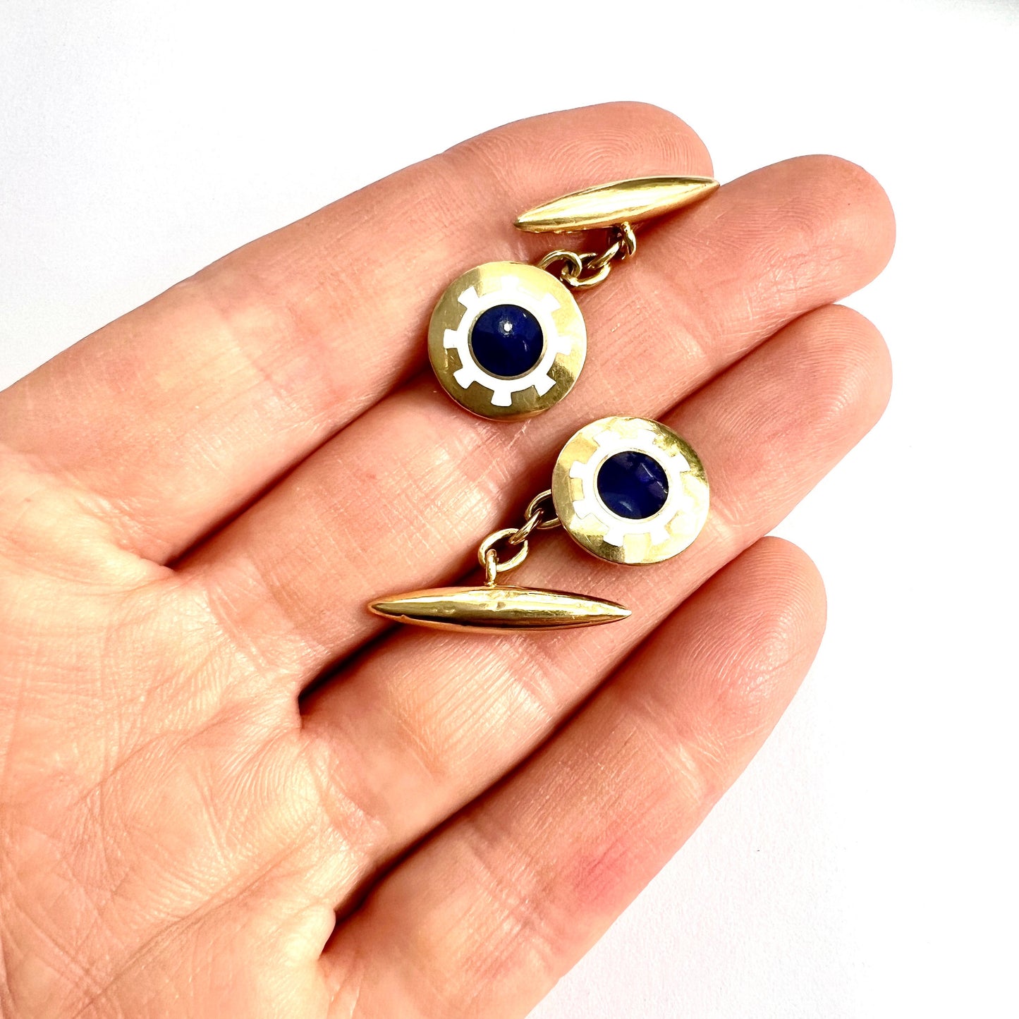 Vintage 18CT Gold Enamel Chain Link Torpedo Cufflinks