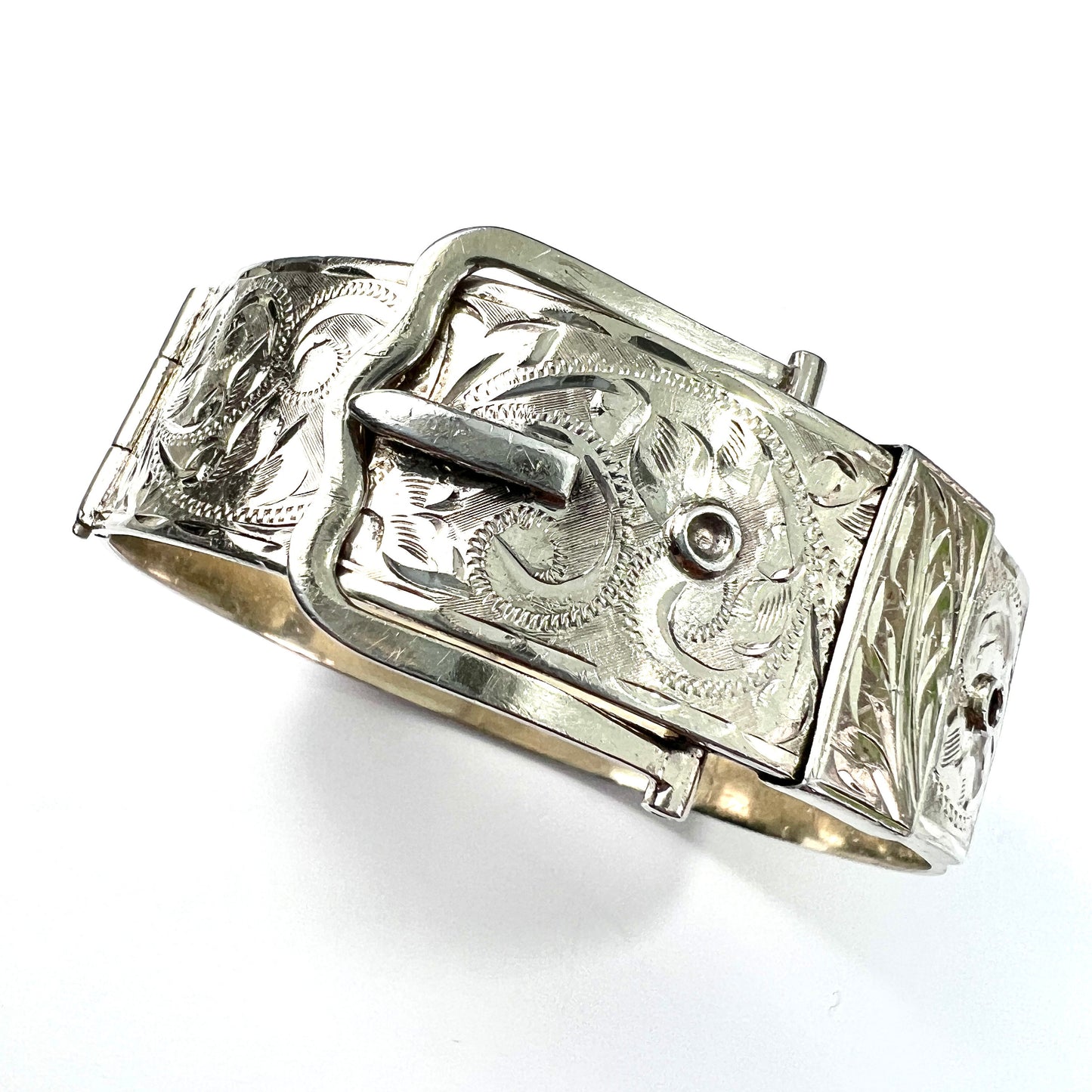 Vintage Silver Gilt Belt Buckle Cuff Bangle