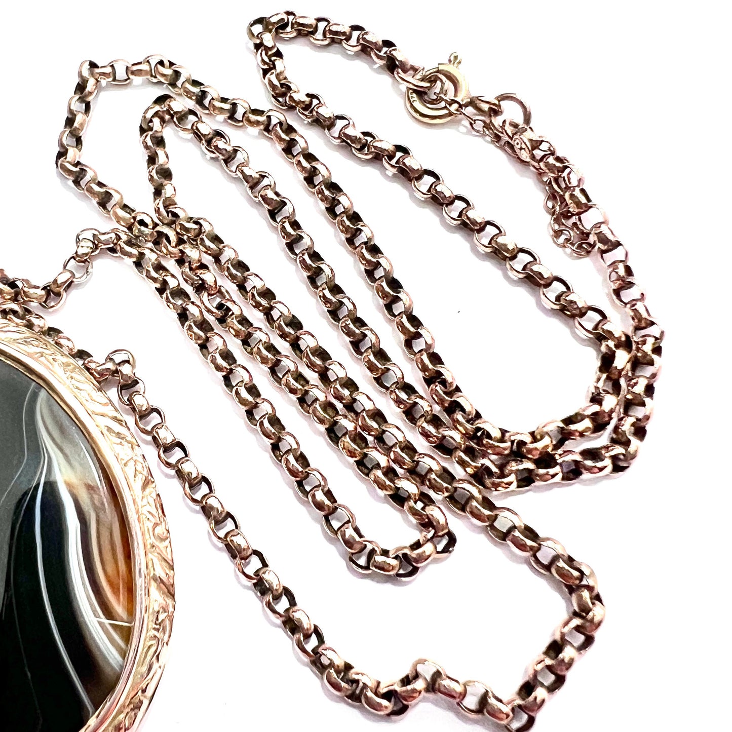Large Victorian 9CT Gold Agate Locket Necklace