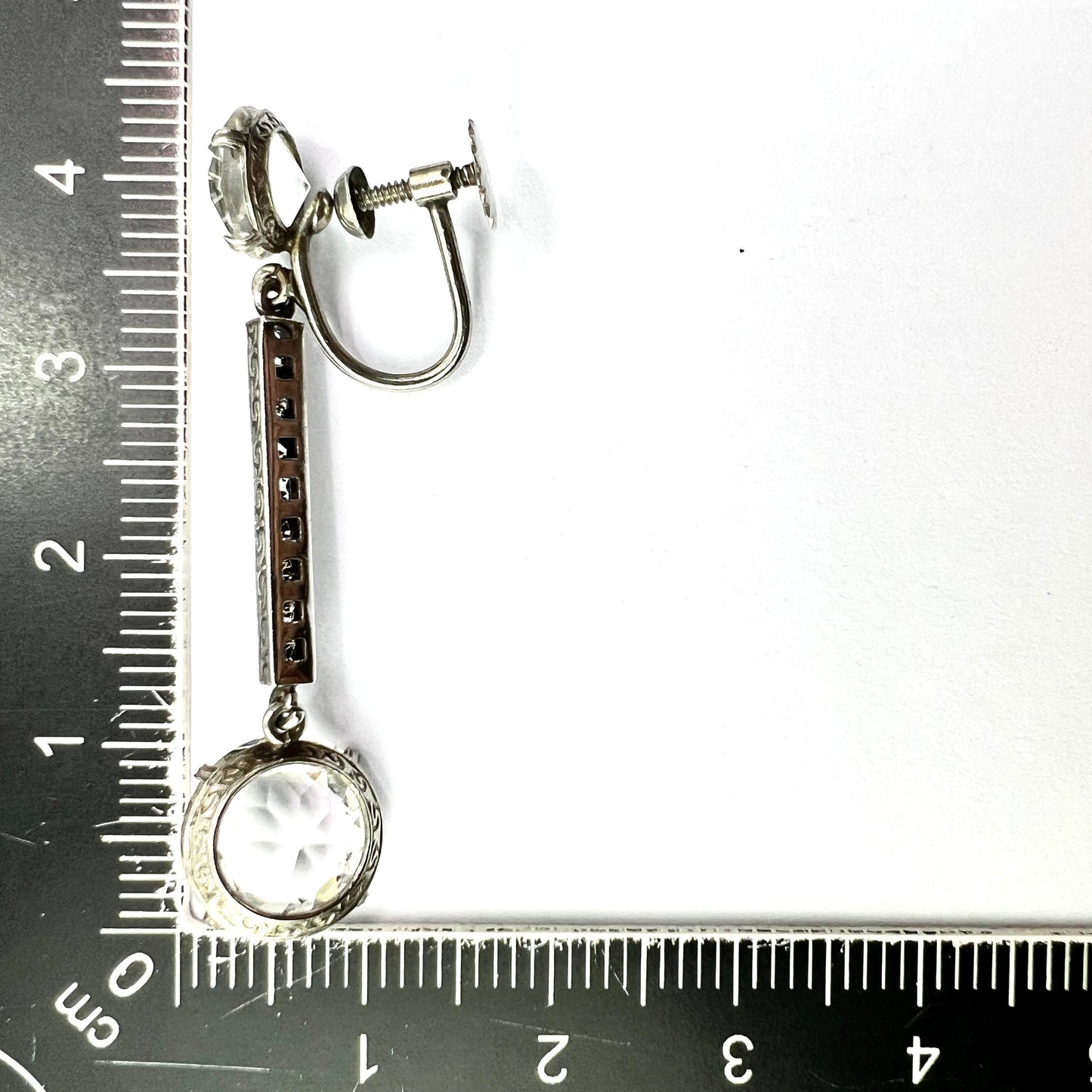 Art Deco Silver Paste Drop Screwback Earrings