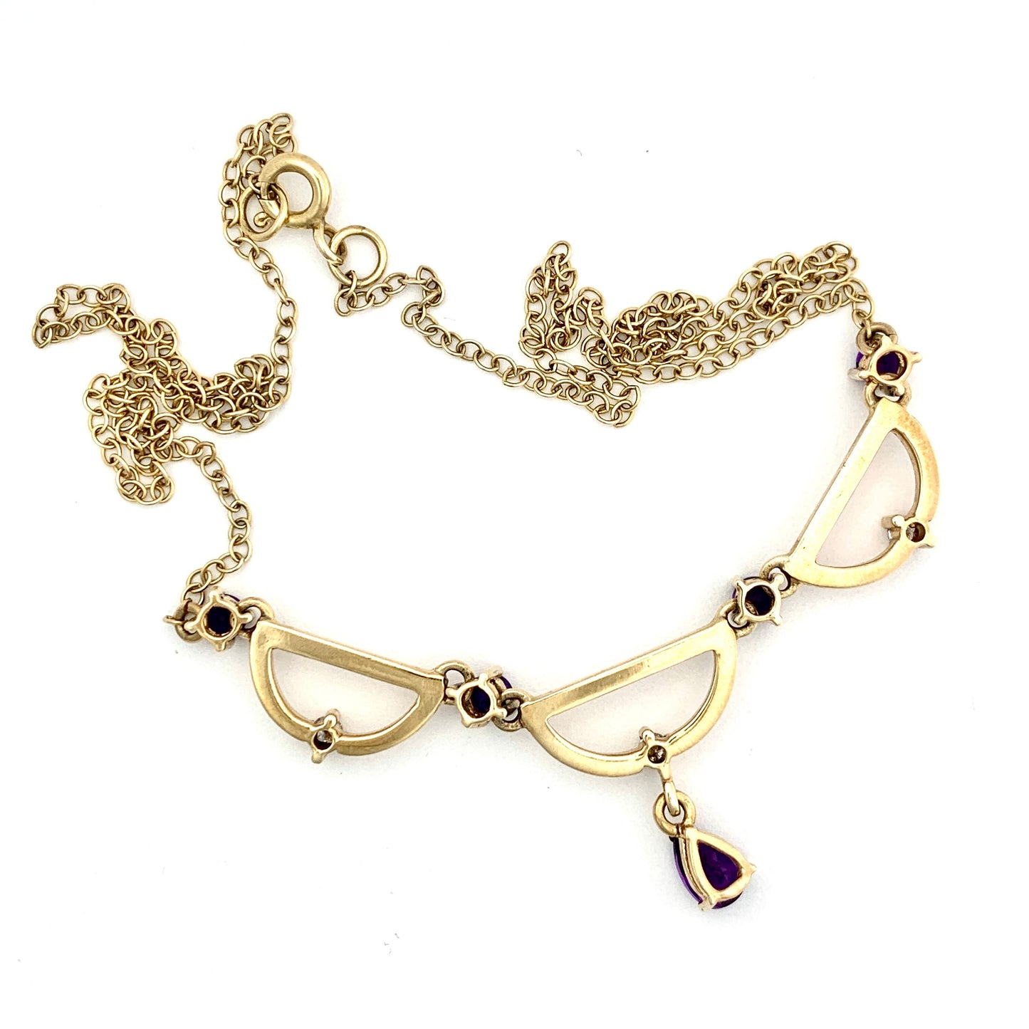 Vintage Amethyst and Diamond 9CT Gold Festoon Necklace