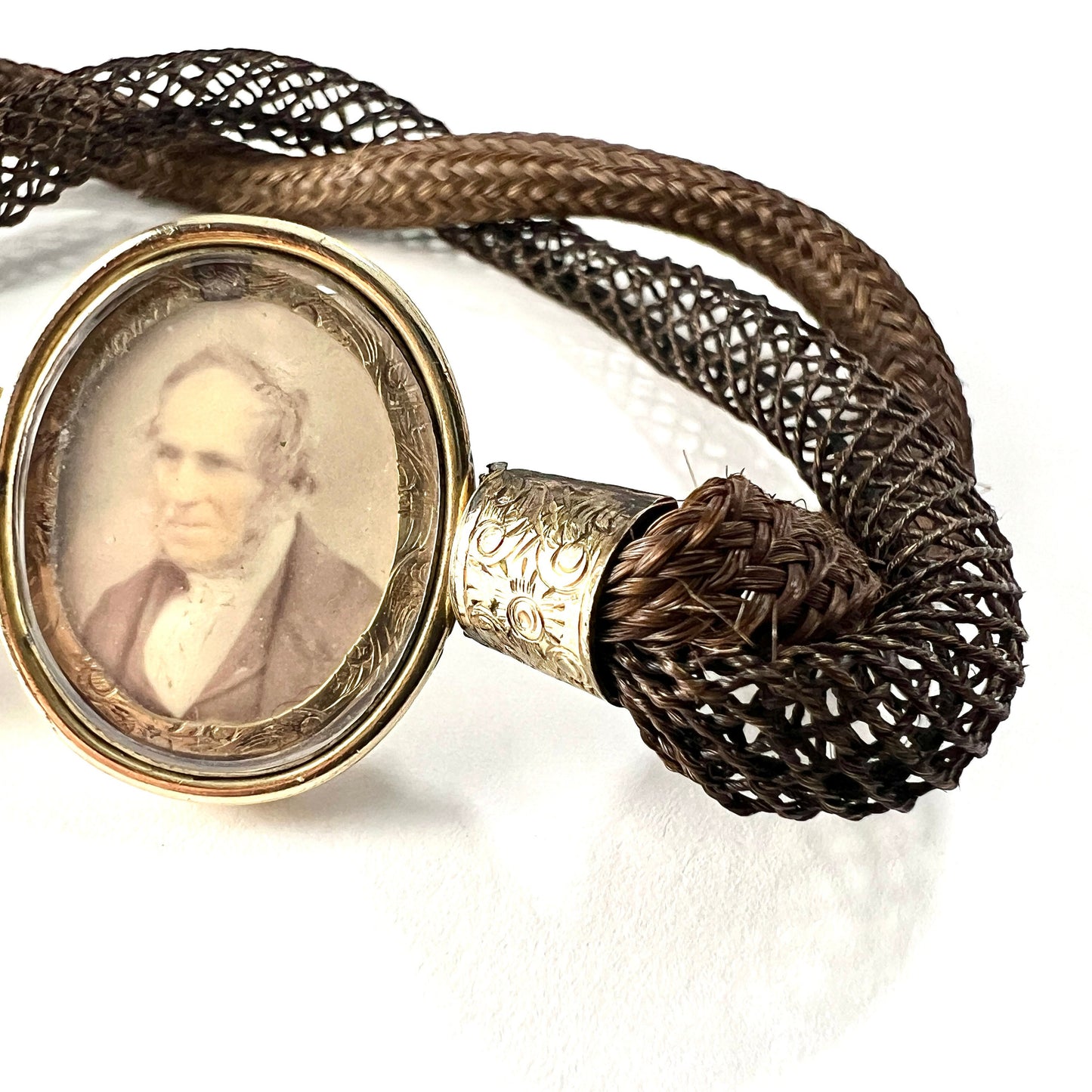 Victorian Double Portrait Woven Hair Memorial Bracelet