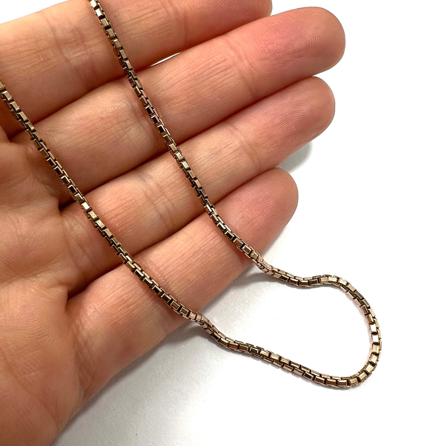 Vintage 9CT Gold Mirror Box Chain Necklace • 9.4g
