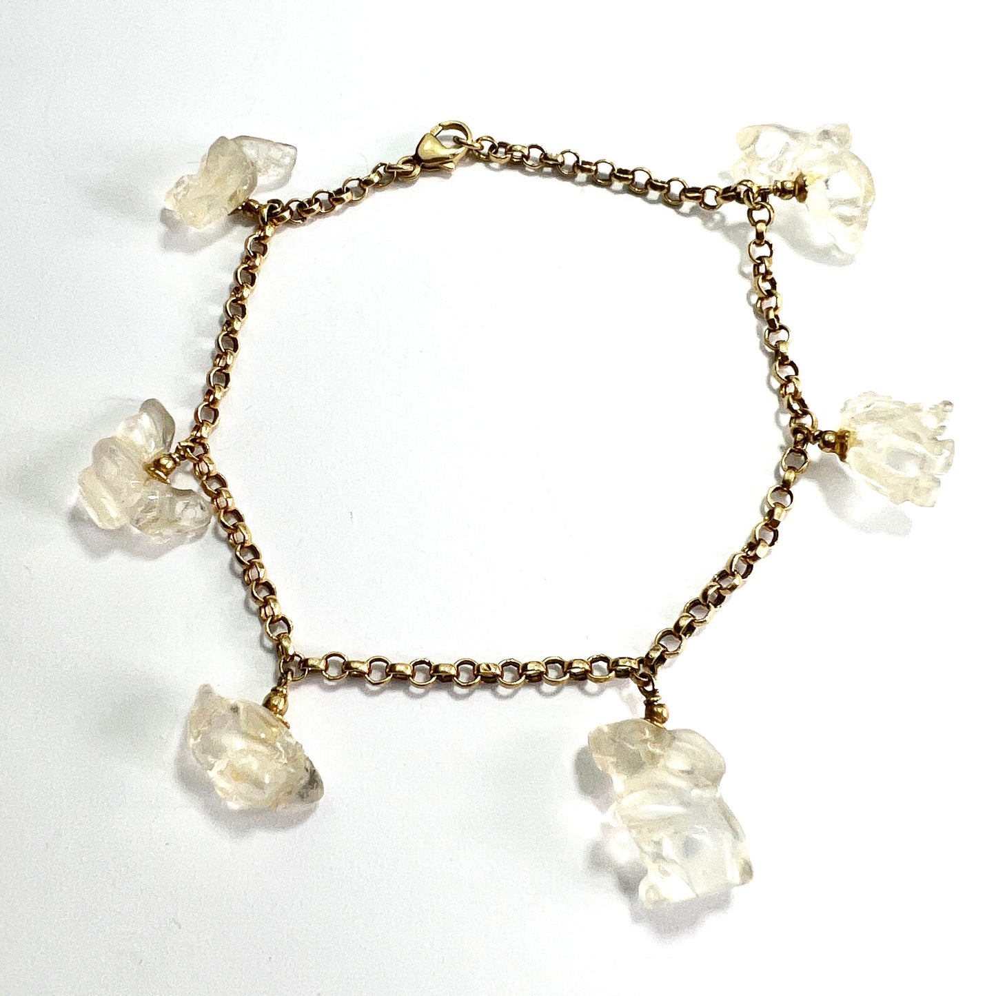 Rare Vintage 18CT Gold Rock Crystal Animal Charm Bracelet
