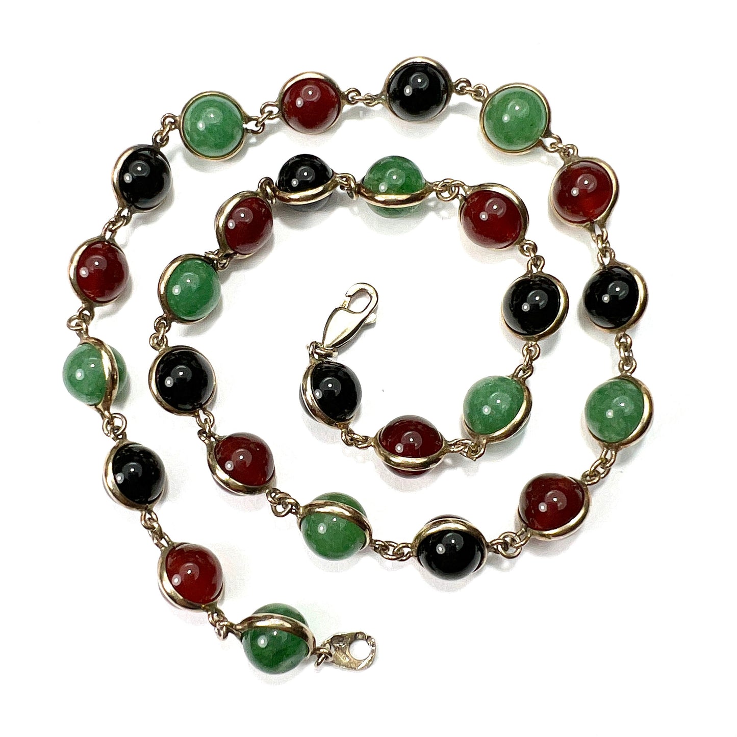 Vintage Hardstone Sphere Silver Gilt Necklace