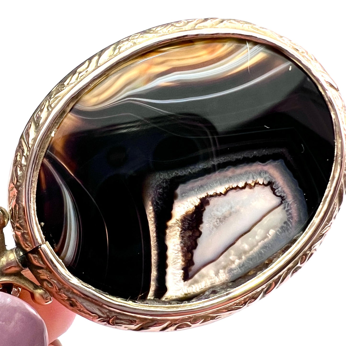 Large Victorian 9CT Gold Agate Locket Necklace