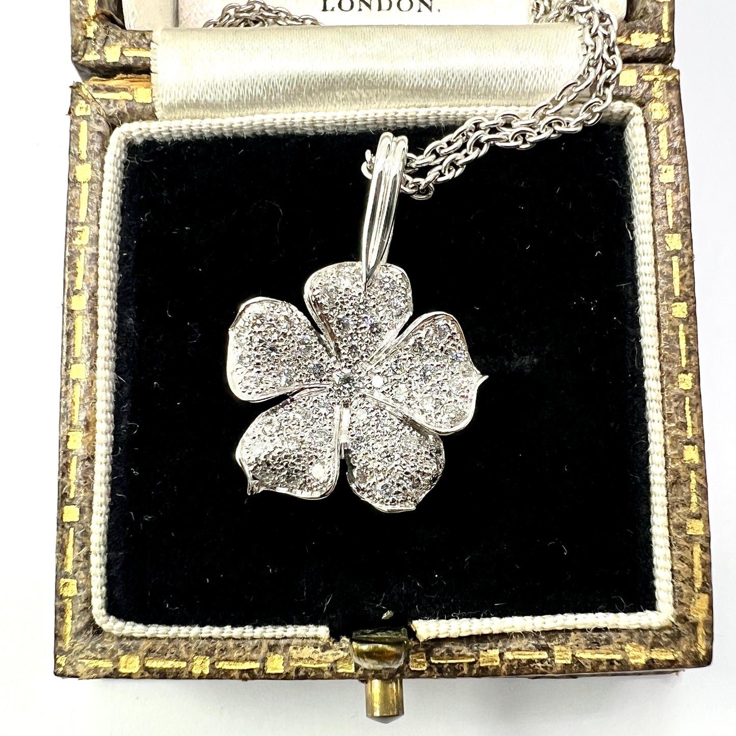 Vintage French Diamond 18CT White Gold Flower Necklace