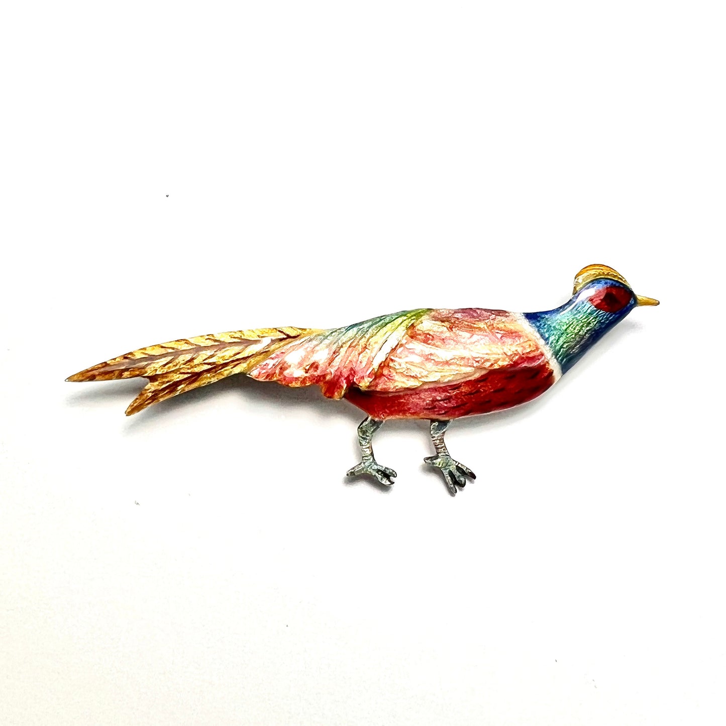 Art Deco Enamelled Silver Pheasant Brooch