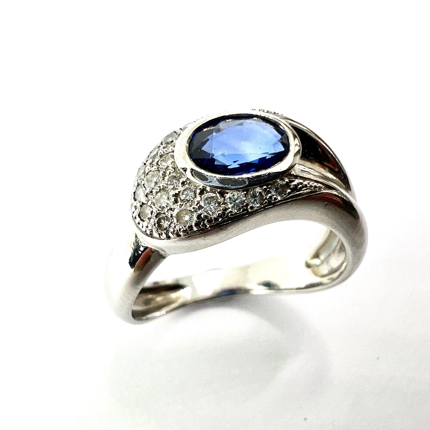 Vintage French 18CT White Gold Sapphire and Diamond Snake Ring