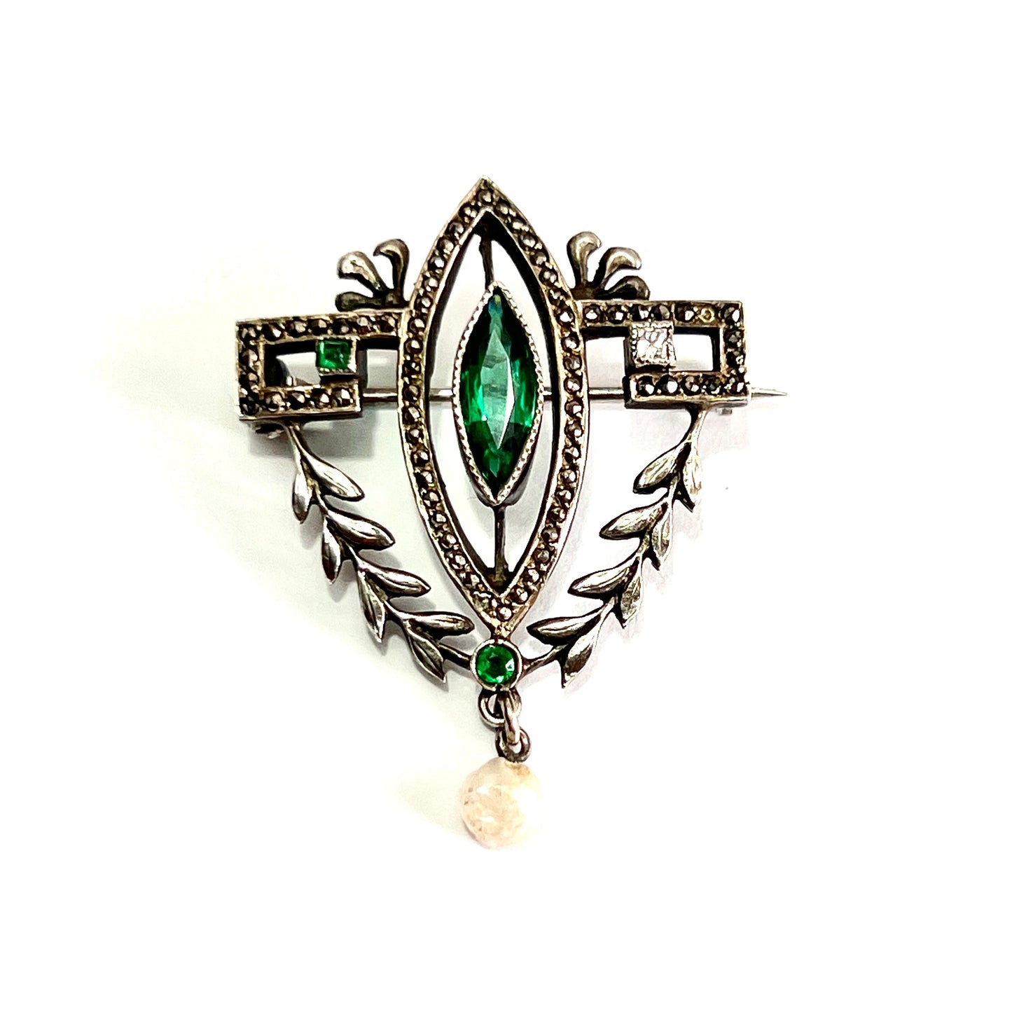 Victorian Emerald Paste Pearl Belle Epoque Brooch