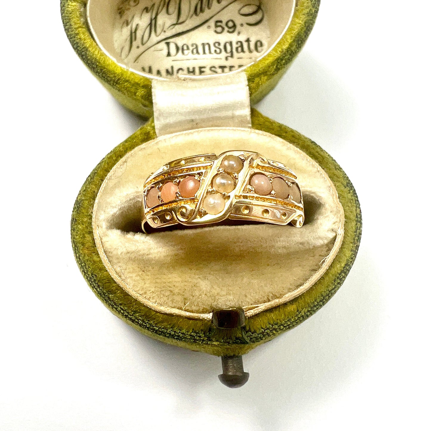 Victorian 15CT Gold Coral Seed Pearl Ring