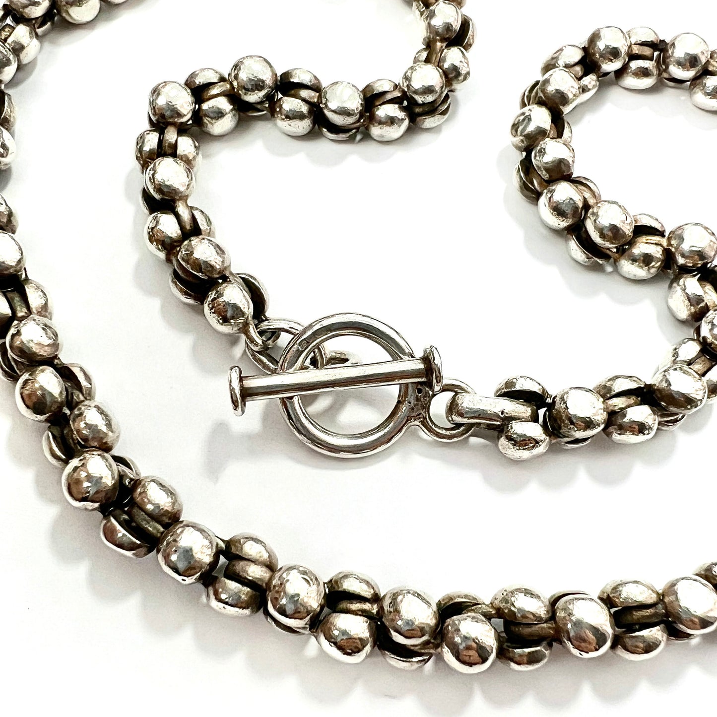 Long Heavy Vintage Sterling Silver Rope Chain Necklace with Toggle Clasp