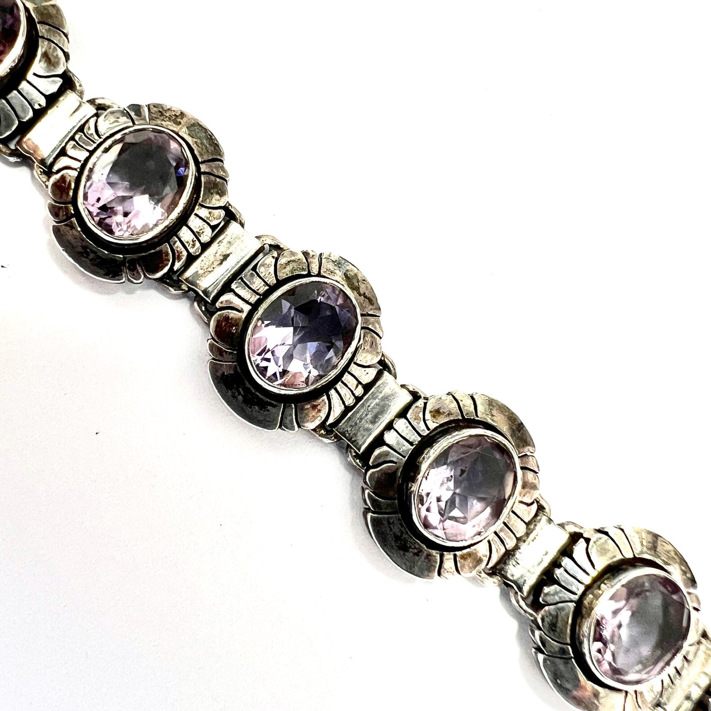 Vintage Arts and Crafts Amethyst Silver Panel Bracelet