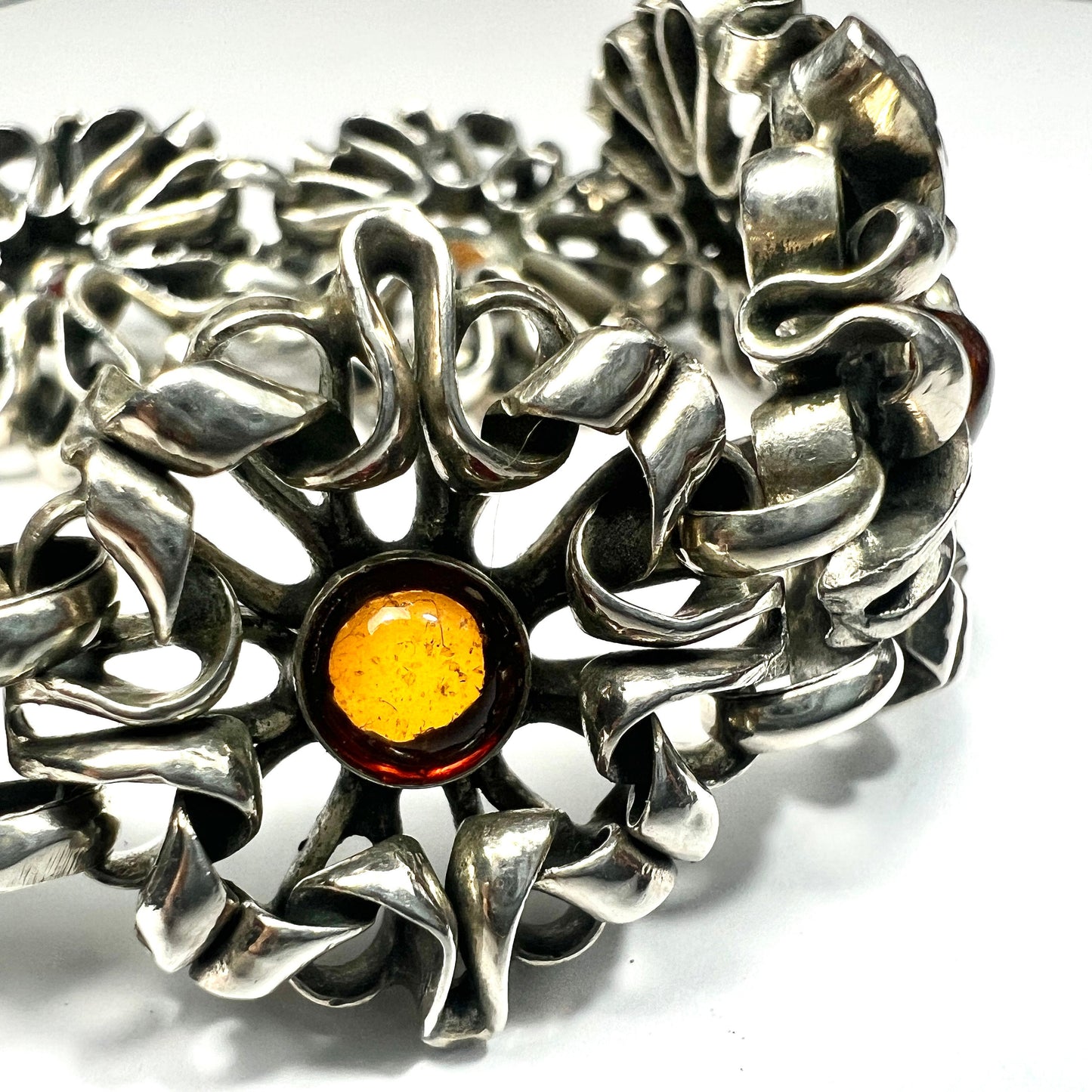 Vintage Modernist Silver Amber Bracelet