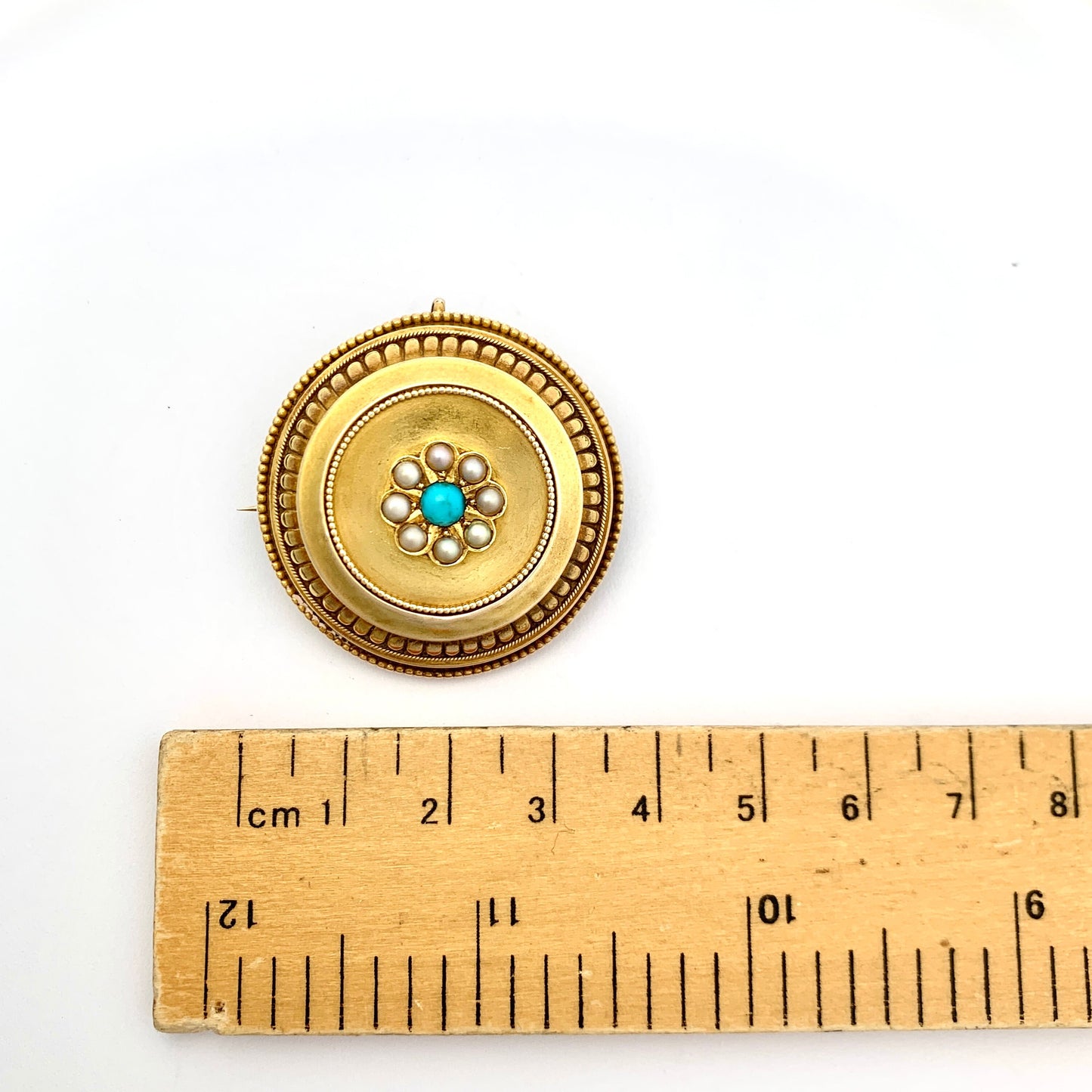 Victorian 15CT Gold Turquoise Pearl Locket Brooch Pendant
