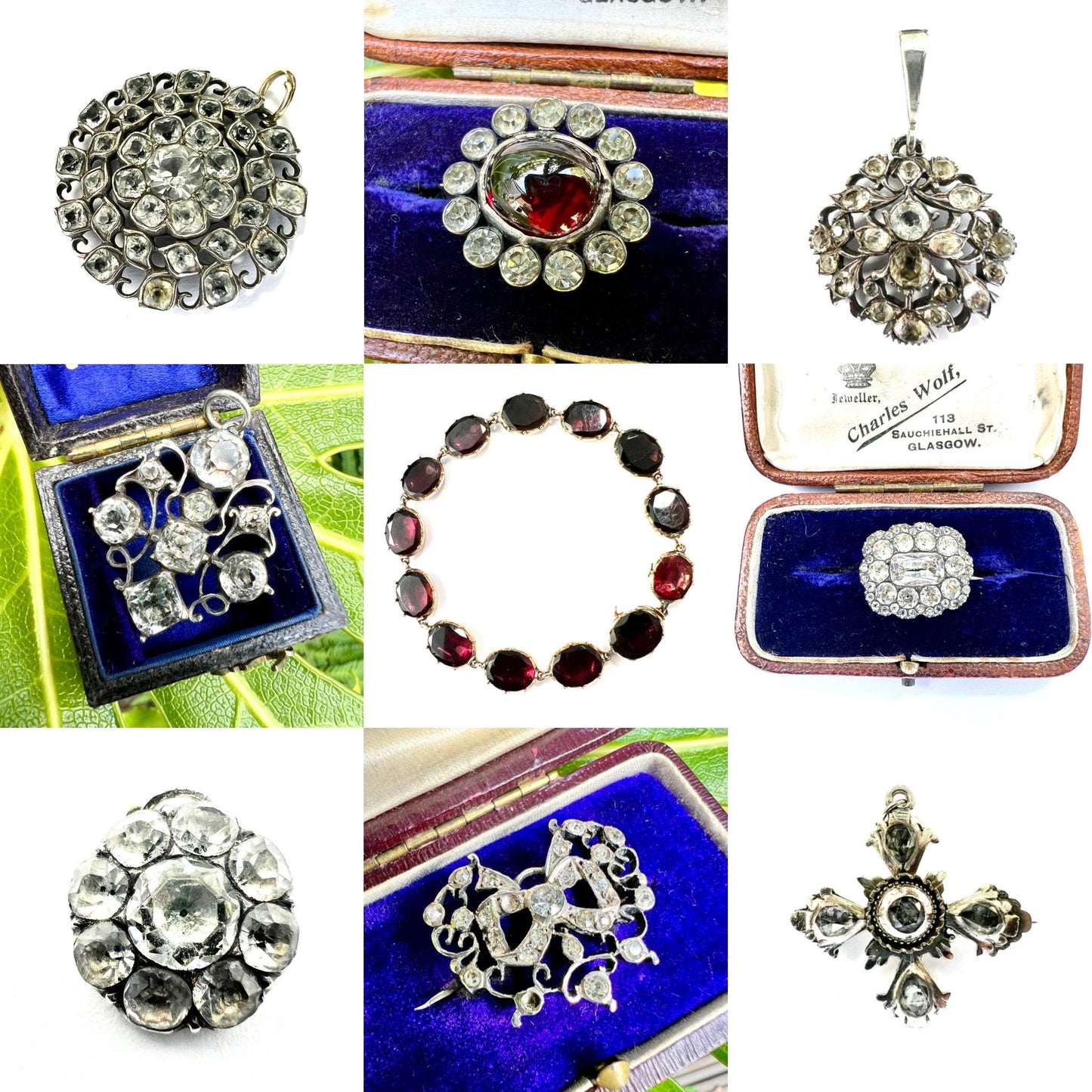 Georgian Silver Garnet Carbuncle Paste Cluster Brooch