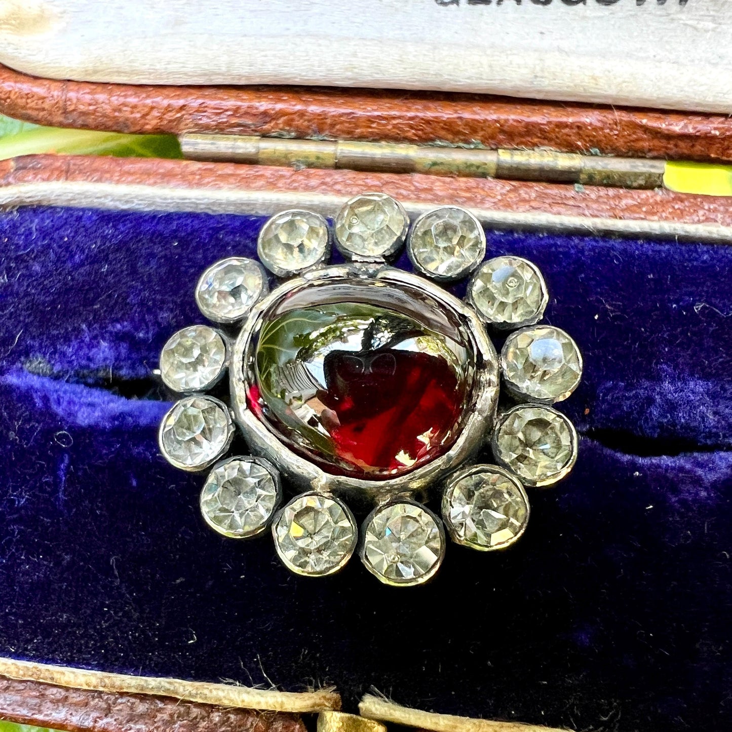 Georgian Silver Garnet Carbuncle Paste Cluster Brooch