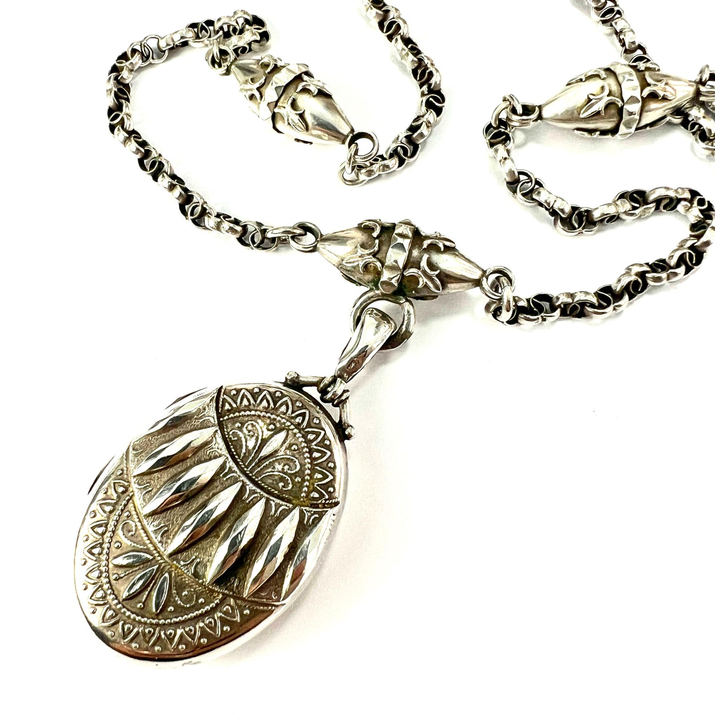 Edwardian Silver Photograph Locket Pendant Necklace