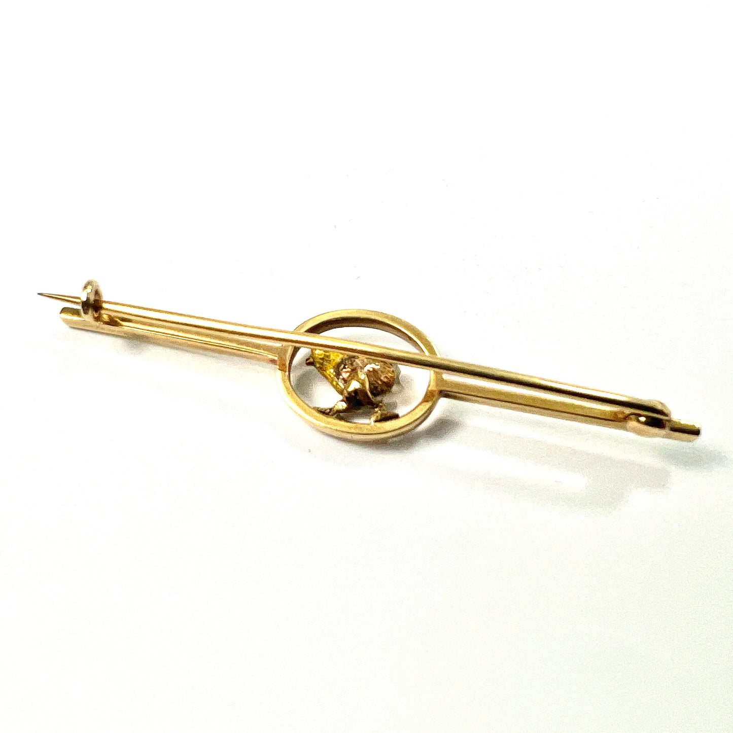 Edwardian Pearl, Garnet and Gold Enamel Chick Bar Brooch