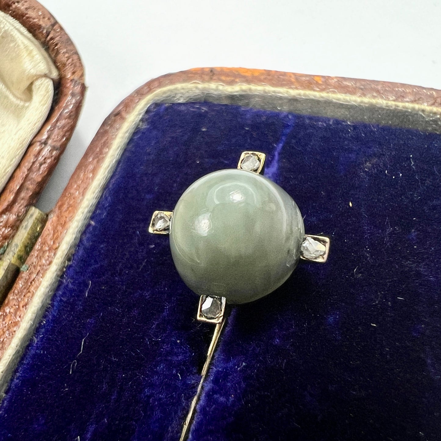 Victorian 9CT Gold Rose Cut Diamond Green Stone Stick Pin