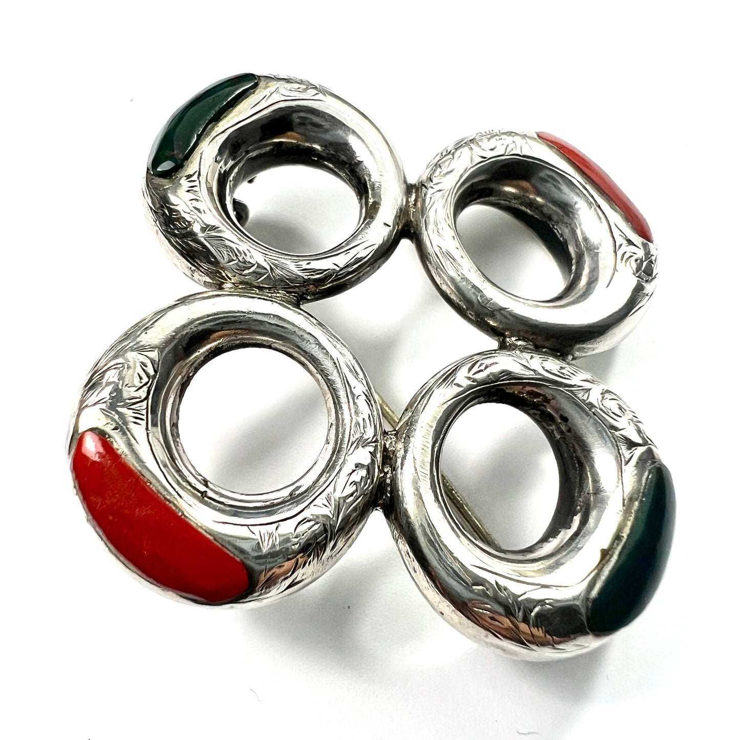Victorian Scottish Agate Silver Circles Brooch