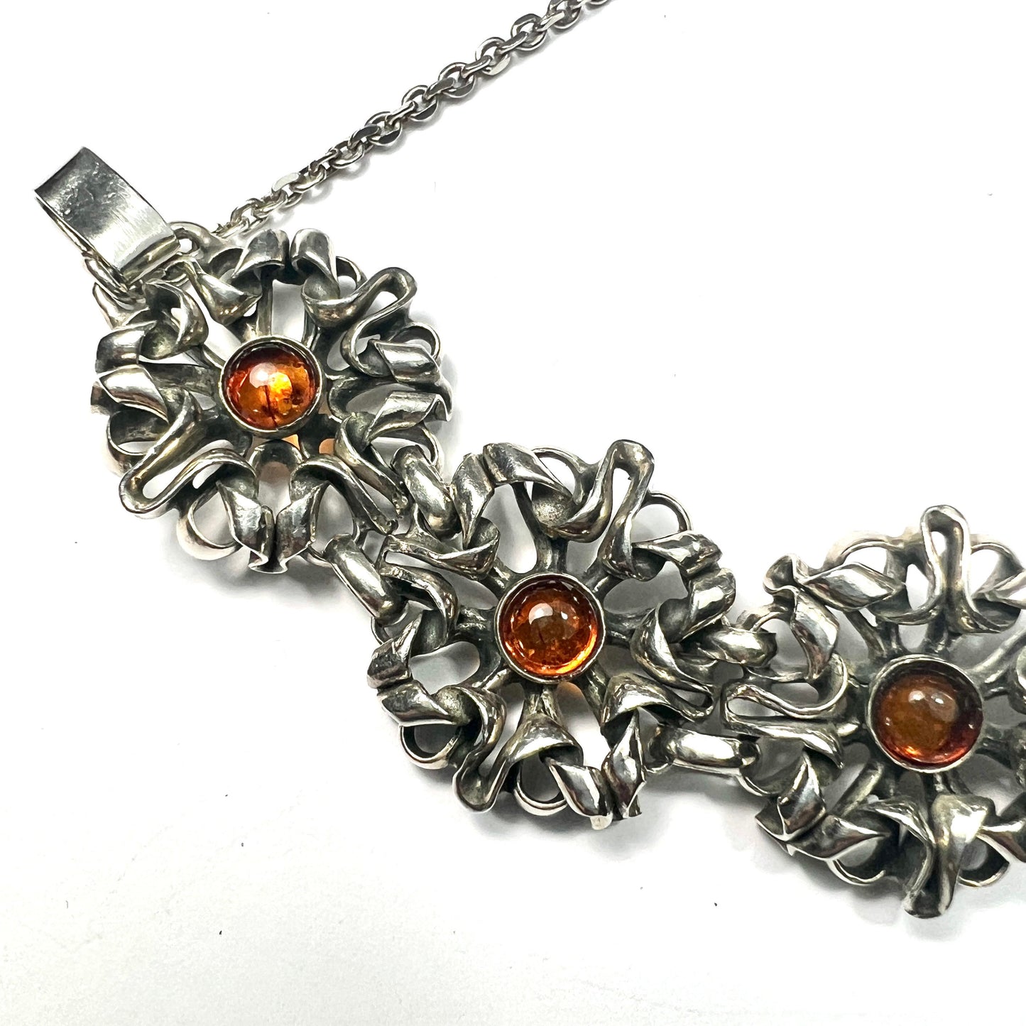 Vintage Modernist Silver Amber Bracelet