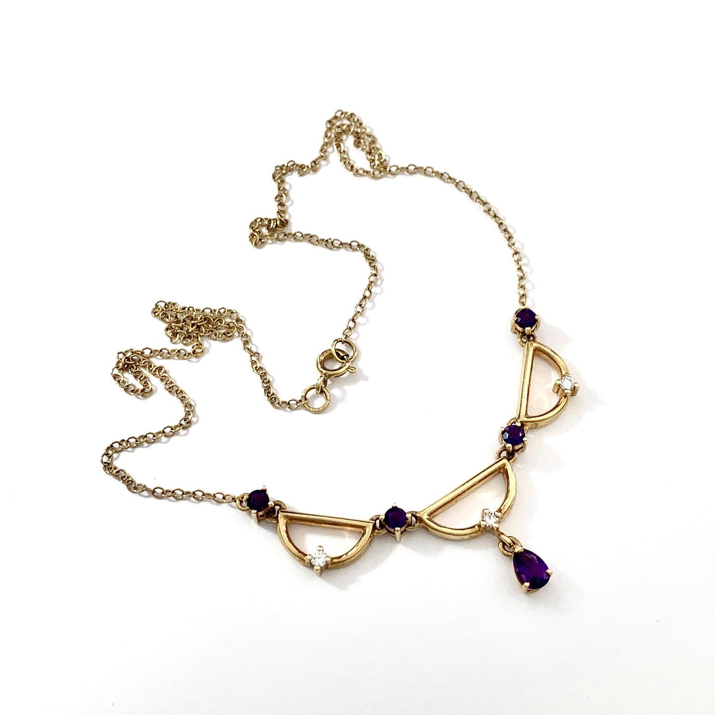 Vintage Amethyst and Diamond 9CT Gold Festoon Necklace