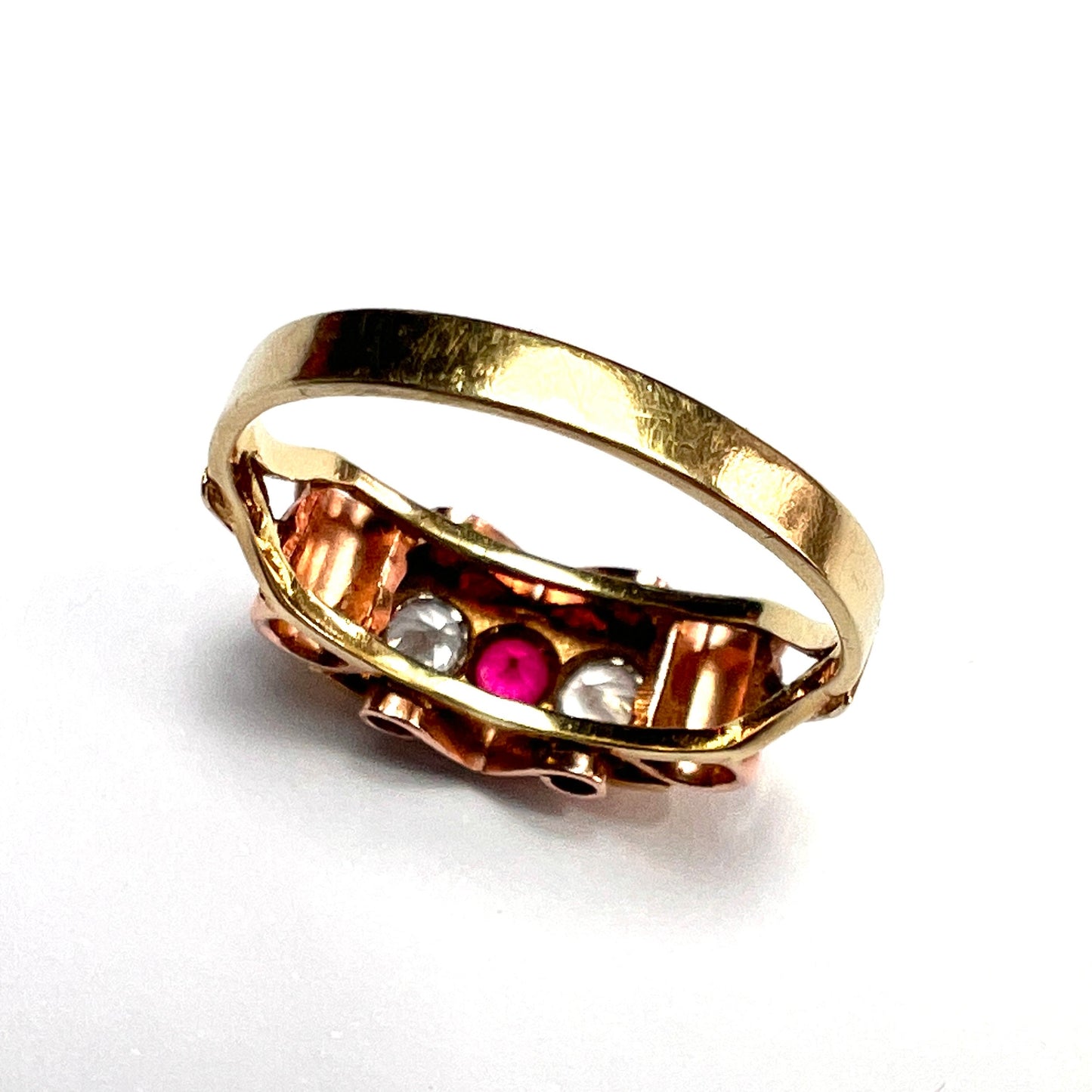 Vintage 14CT Rose and Yellow Gold Ruby Paste Ring