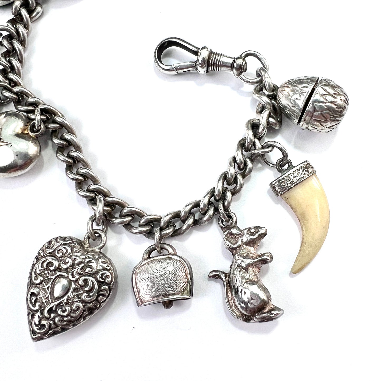 Victorian Silver Hearts and Fobs Charm Bracelet