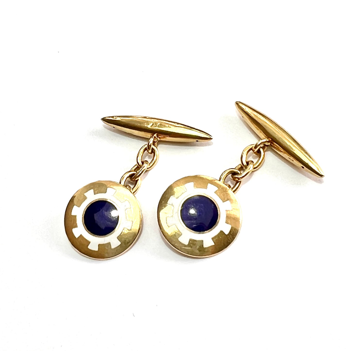 Vintage 18CT Gold Enamel Chain Link Torpedo Cufflinks