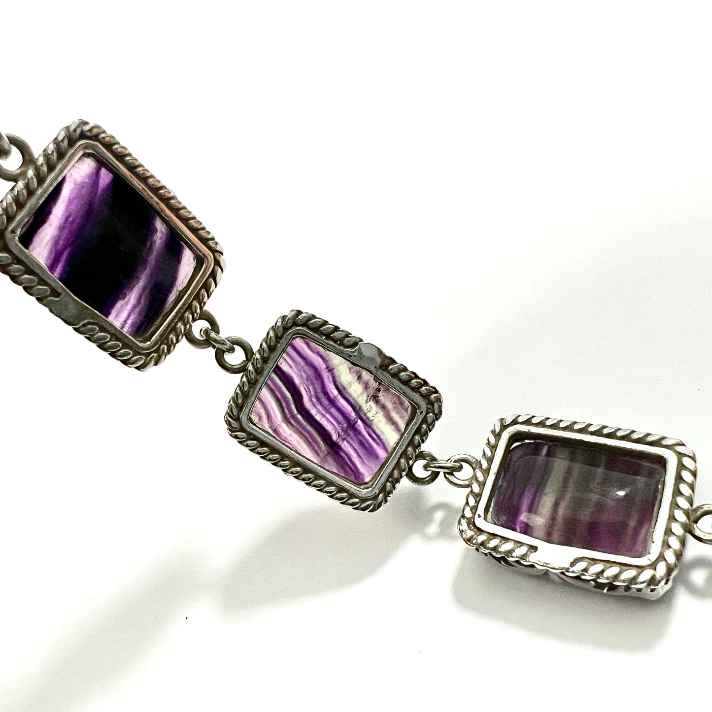 Vintage Chunky Fluorite Silver Panel Bracelet