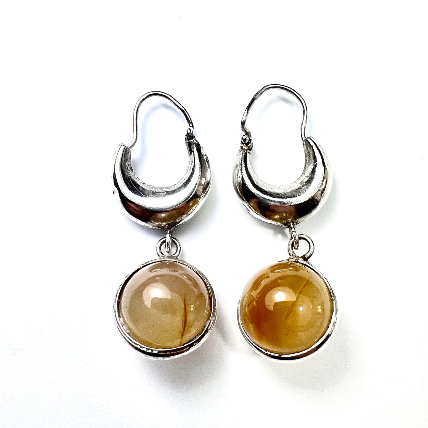 Antique Sterling Silver Quartz Sphere Earrings