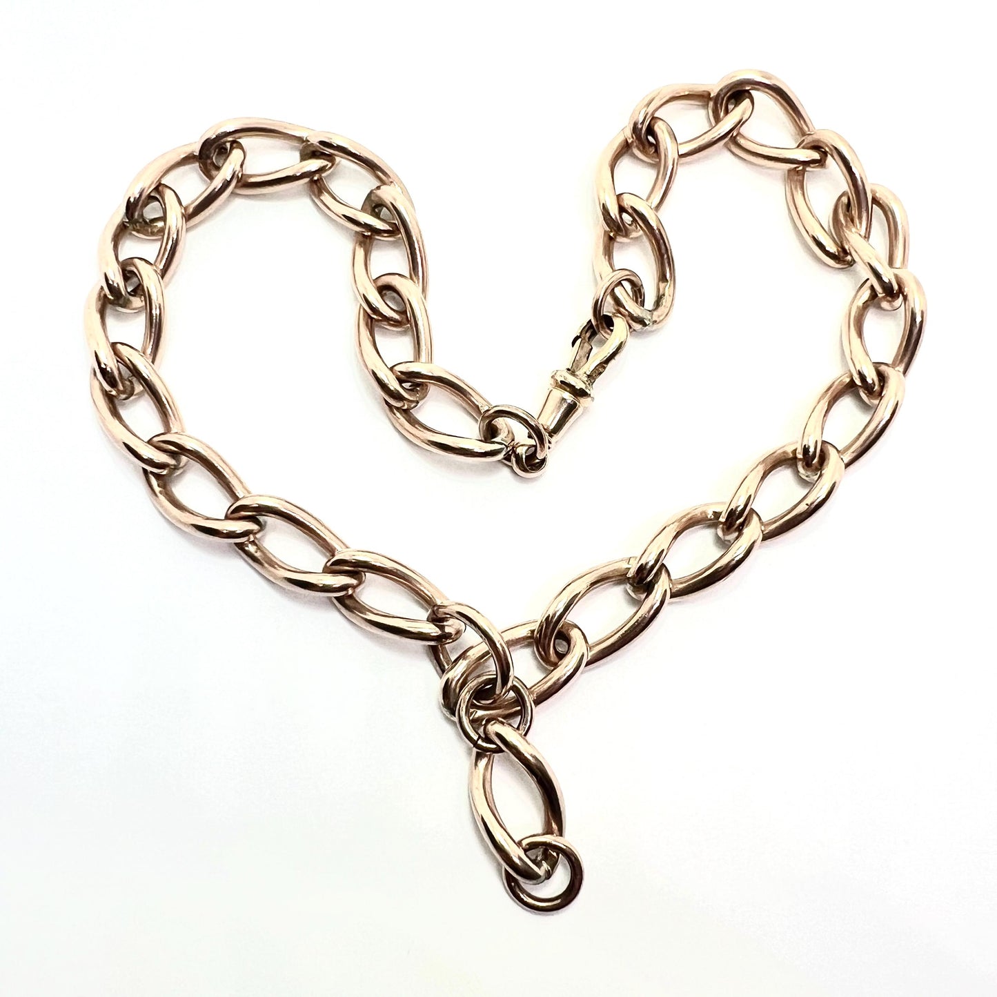 Chunky Antique Victorian Rolled Gold Albert Necklace Chain with Dog Clip