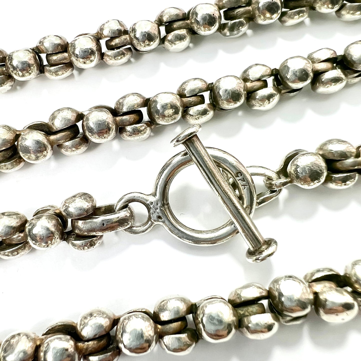 Long Heavy Vintage Sterling Silver Rope Chain Necklace with Toggle Clasp