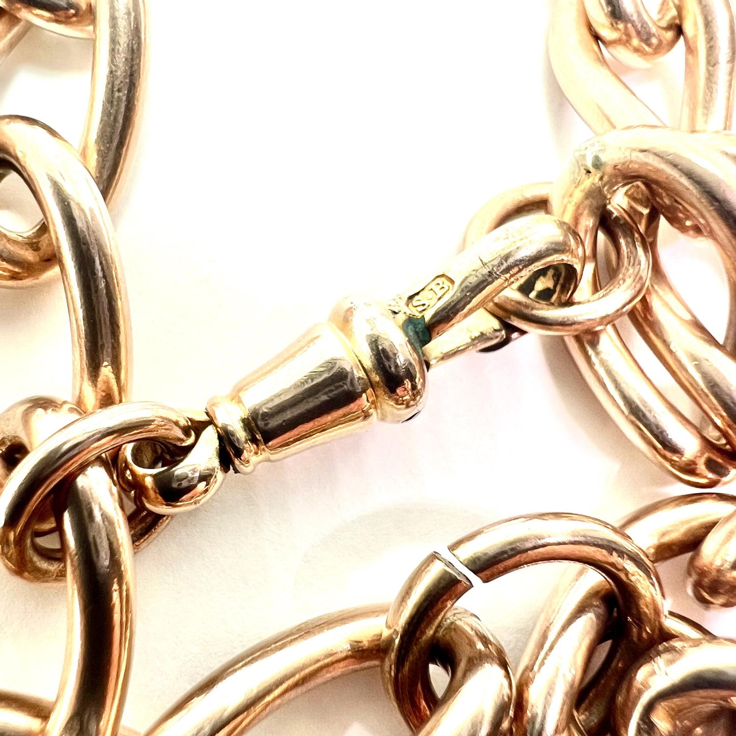 Chunky Antique Victorian Rolled Gold Albert Necklace Chain with Dog Clip