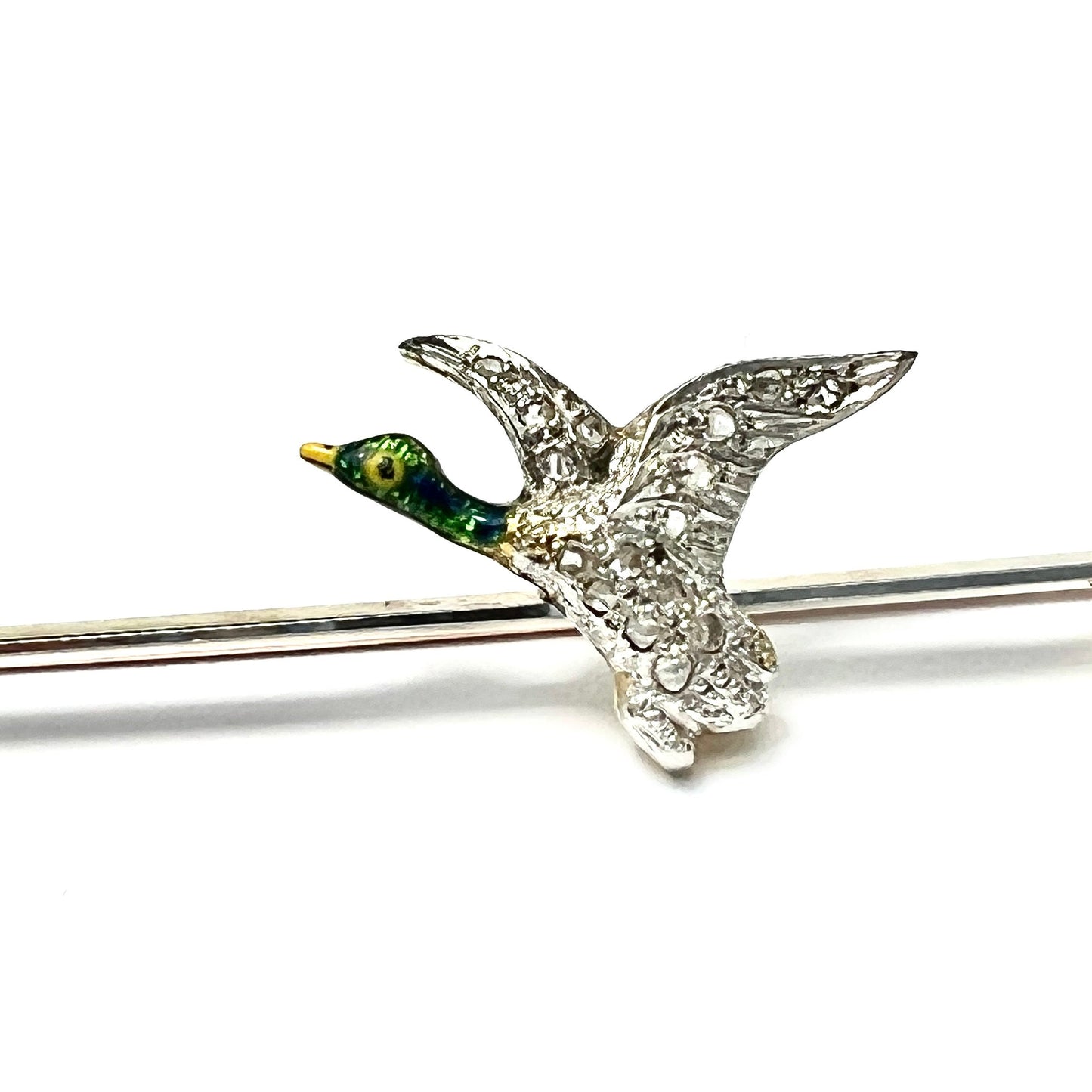 Edwardian Art Deco 15CT Gold Diamond and Platinum Flying Duck Brooch