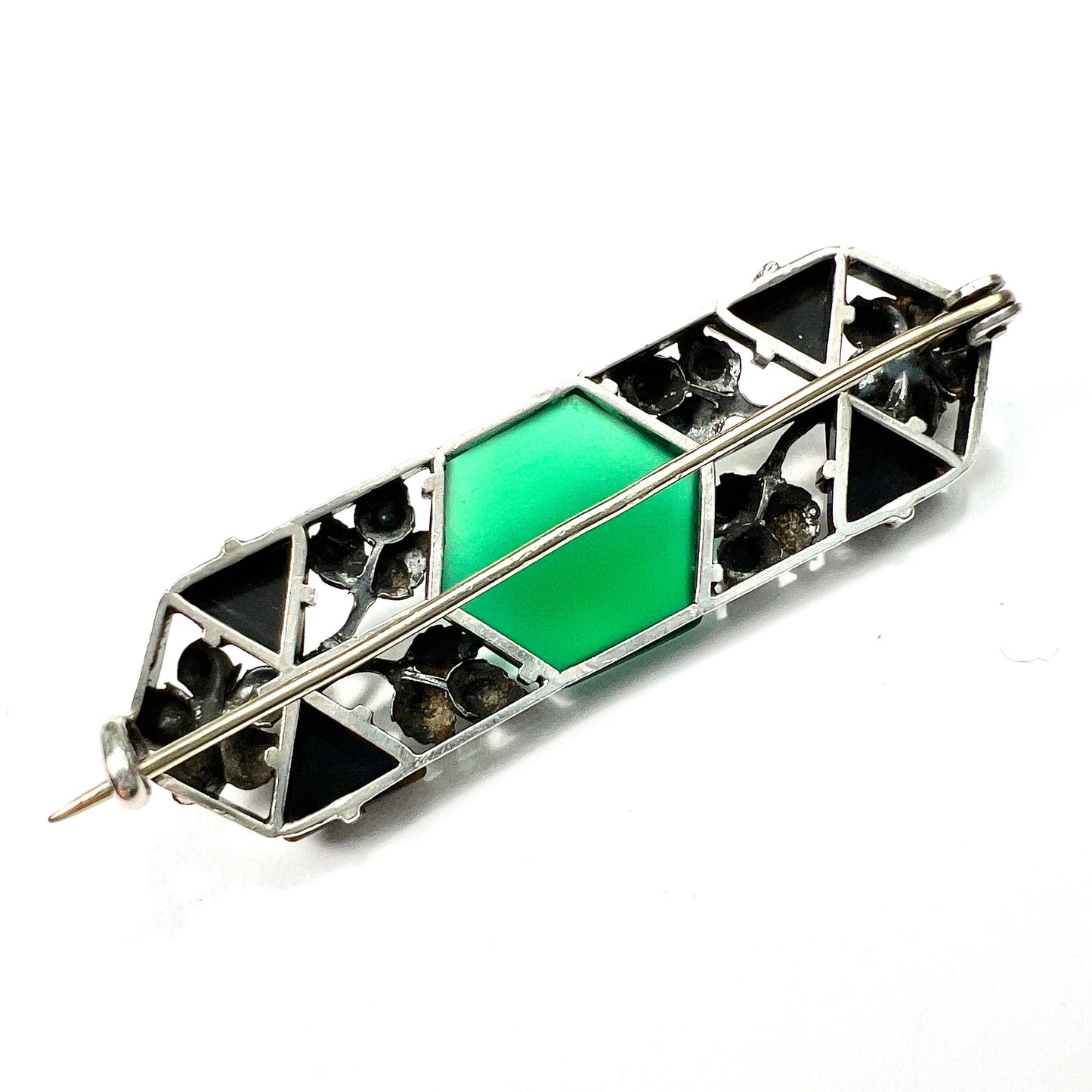 Edwardian Arts and Crafts Silver Chrysoprase Leaf and Flower Brooch