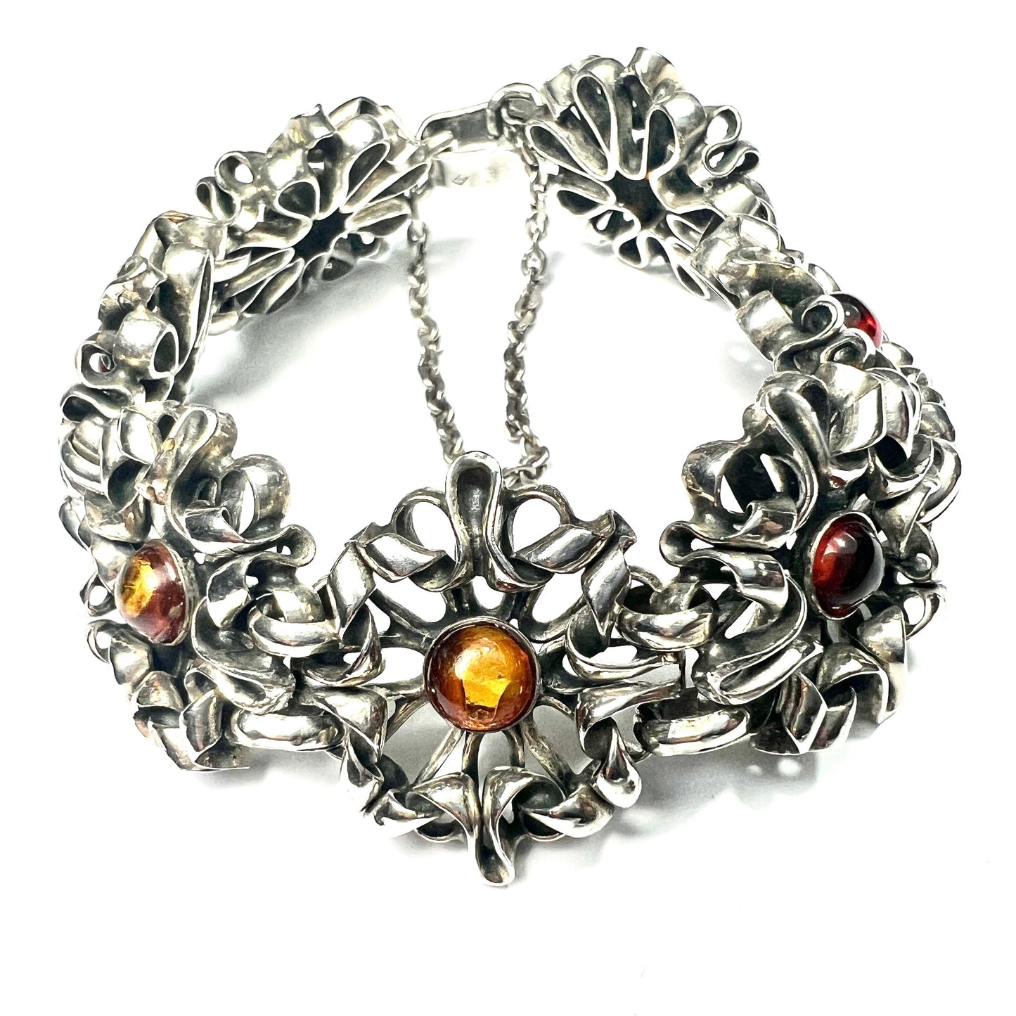 Vintage Modernist Silver Amber Bracelet